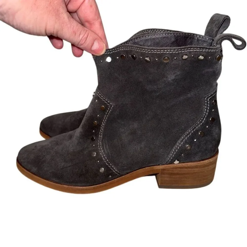 Dolce Vita Gray Suede Studded Western Ankle Booties 7.5
